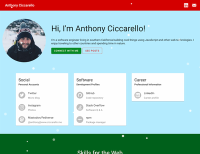 Red and green color scheme and animated snowflakes on webpage