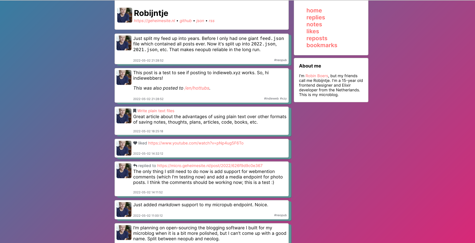 Screenshot of my microblog