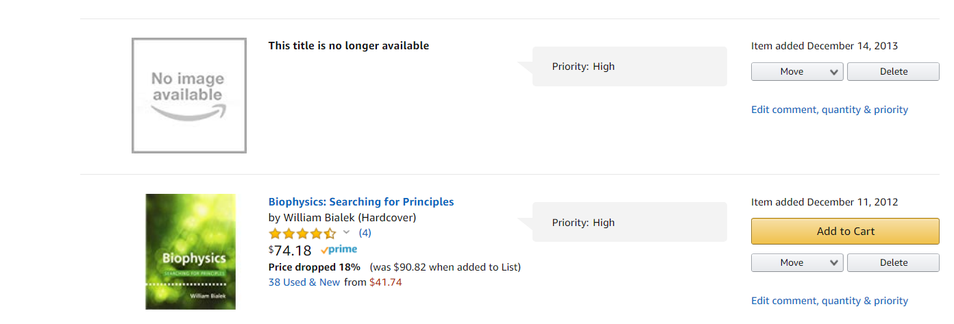 Two items on an Amazon Wishlist