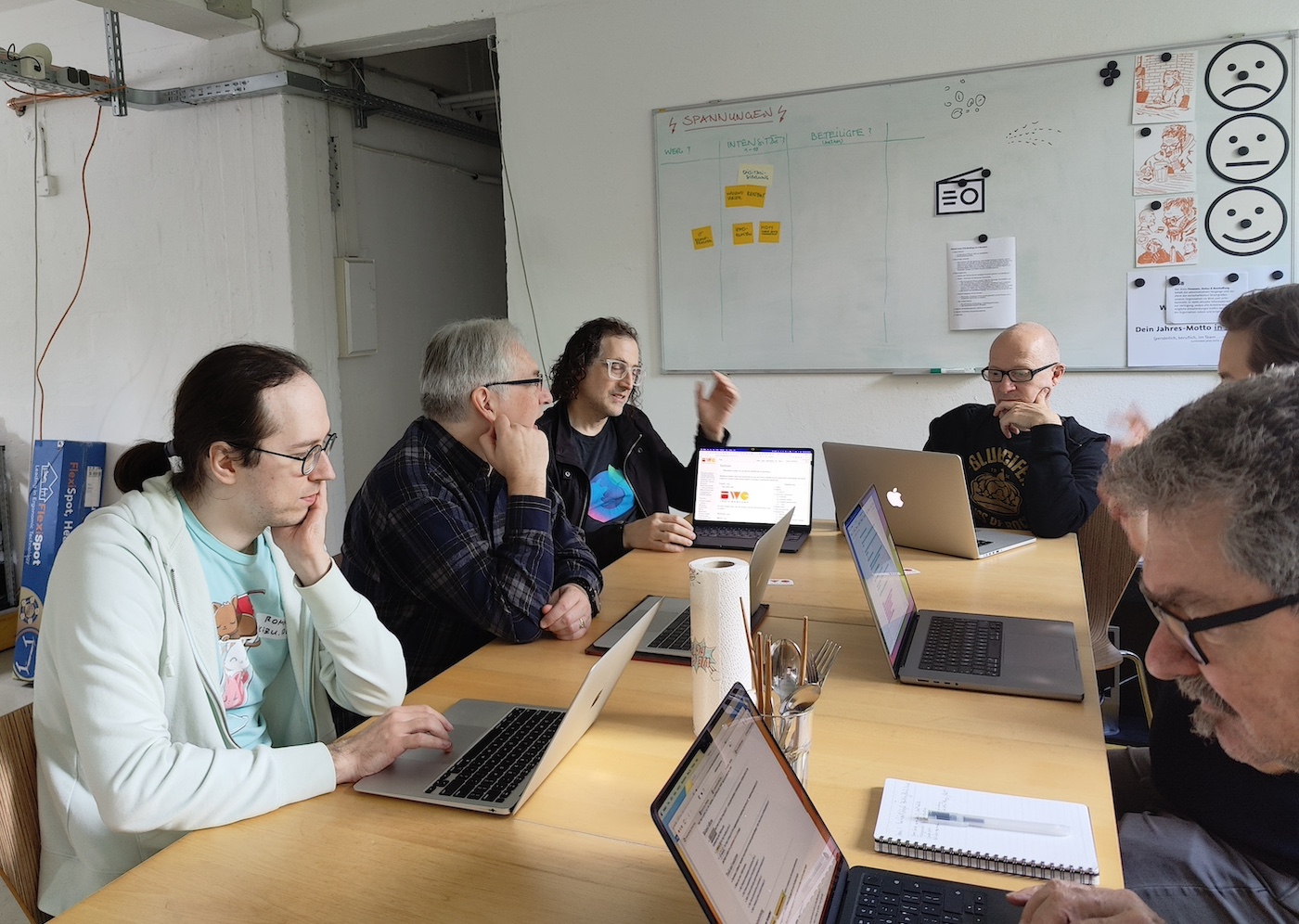 Session photo for Building block icons with 6 participants sitting round table with laptops