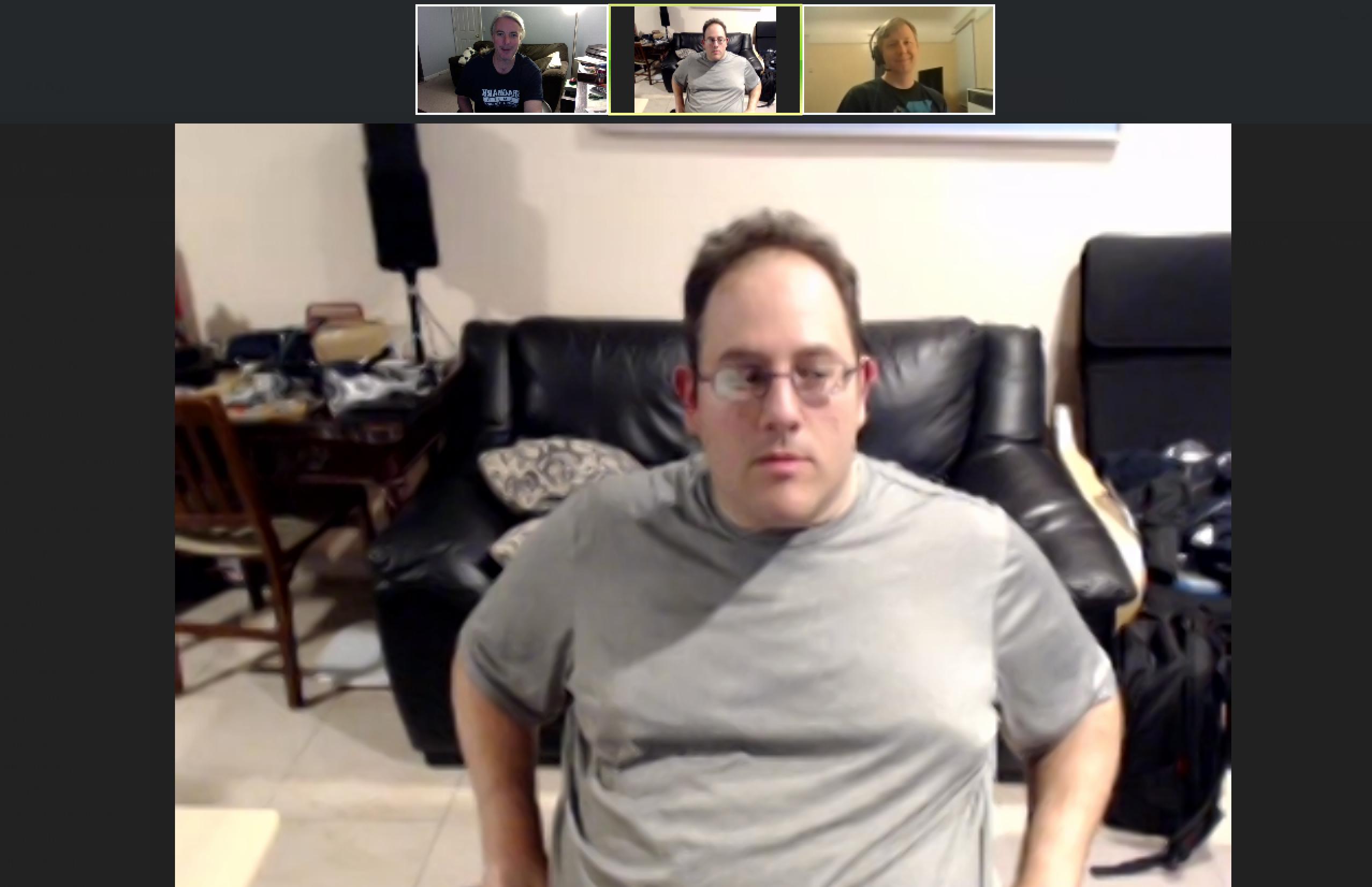 Screenshot of Virtual North America, David Shanske in main frame, gRegorLove on top with Greg McVerry