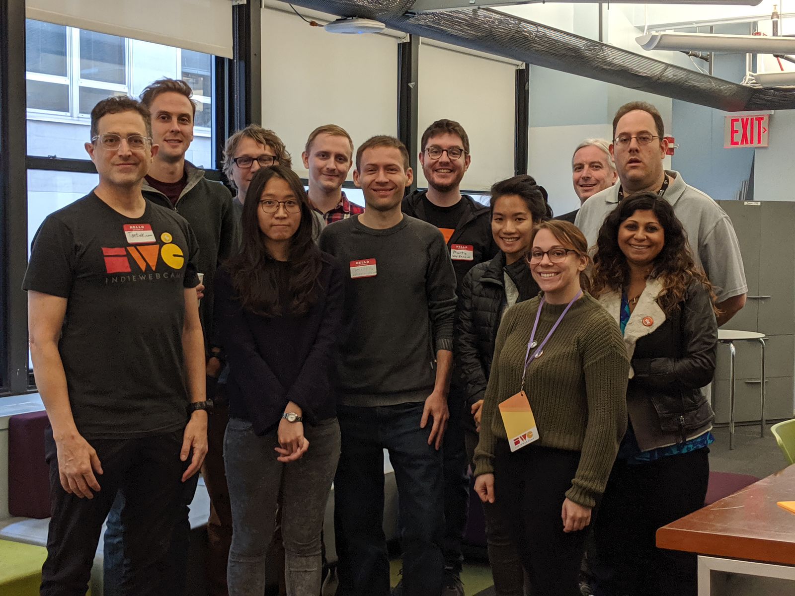 IndieWebCamp New York City day 1 group photo with 12 individuals.