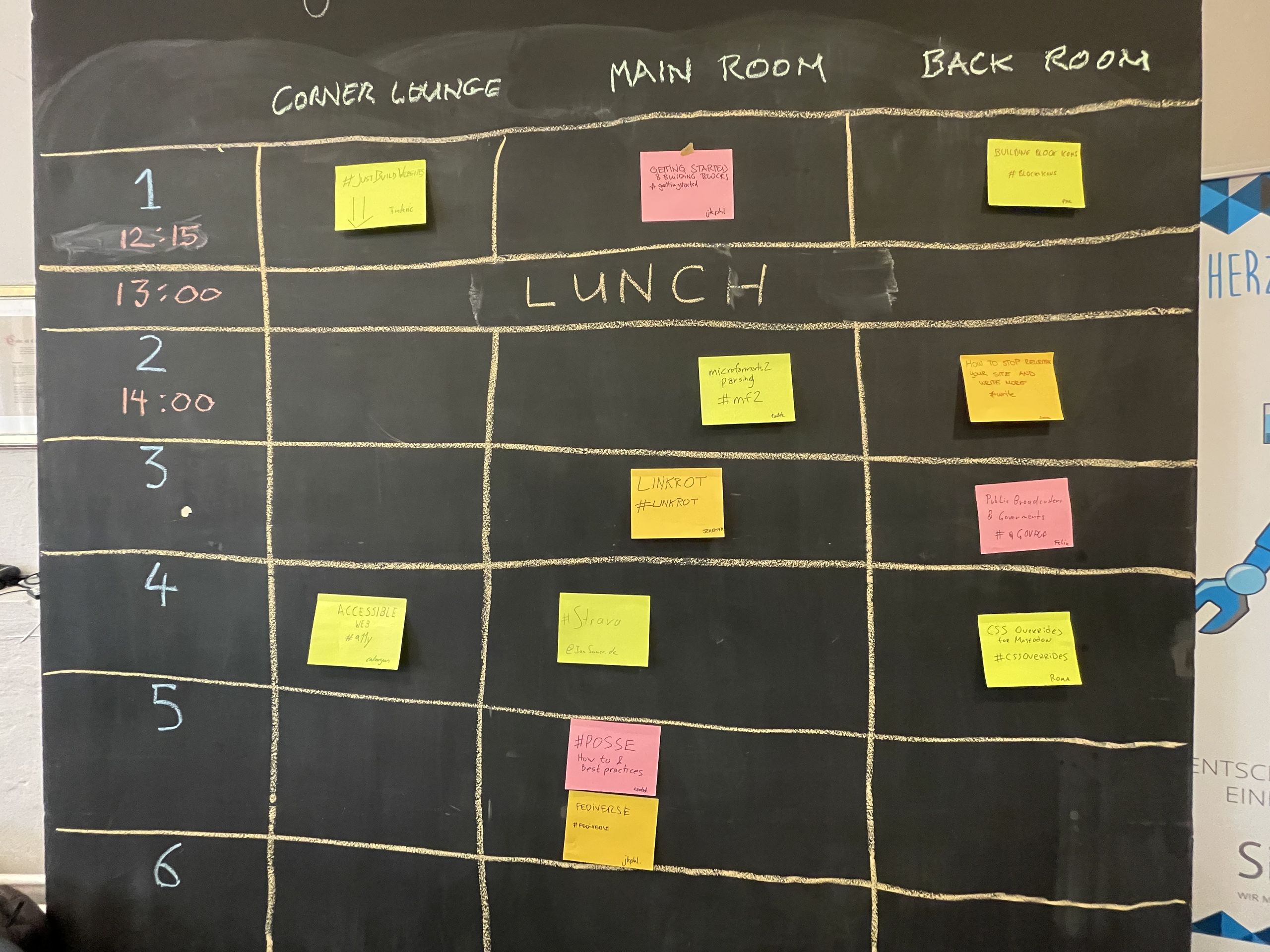 Session grid as finalised at around quarter past 12, on the blackboard at Tollwerk