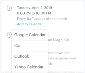 screenshot of add to calendar UI