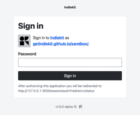 Screenshot of Indiekit’s sign in form.