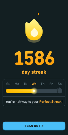 Duolingo's app notification when you complete a lesson and extend your streak