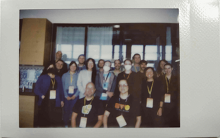 Polaroid of the IndieWebCamp Berlin 2024 Day 1 attendees