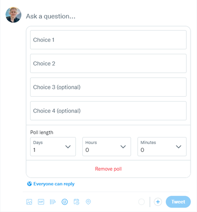 Screenshot of composing a tweet with a poll.