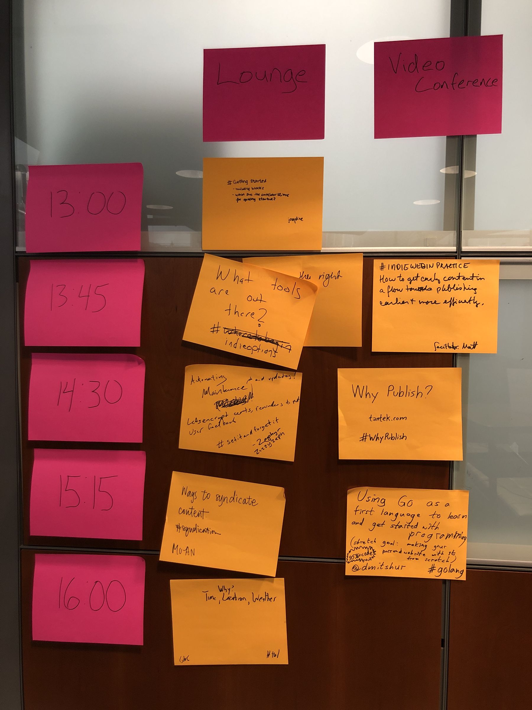 session grid made of sticky notes
