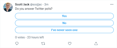 Screenshot of the same Twitter poll, but the respondents' view with a button for each choice.