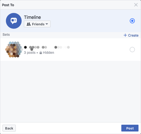 Facebook’s web interface for selecting a destination feed.