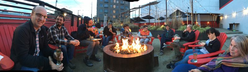 Photo of Portland Homebrew Microblog meetup around the outdoor fire pit