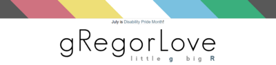 screenshot of the banner at the top of my site: a charcoal grey background with diagonal bands of color cutting diagonally across, in order: red, gold, white, blue, green